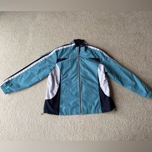 Teal, White, and Navy Blue Windbreaker Jacket